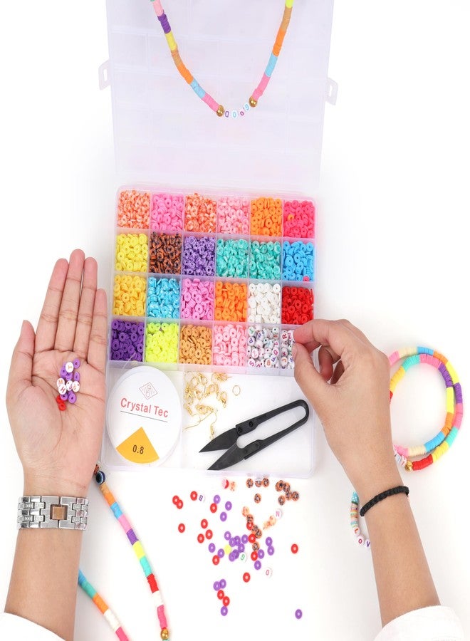 ambitieux Jewelry Making Kit For Kids - Diy Bracelet Making Kit With 24+2 Compartment Box, Colorful Beads, Ear Hangings, Lobster Locks & Rings - Birthday Gift For Girls (Clay Beads 2),Multicolor - Image 1